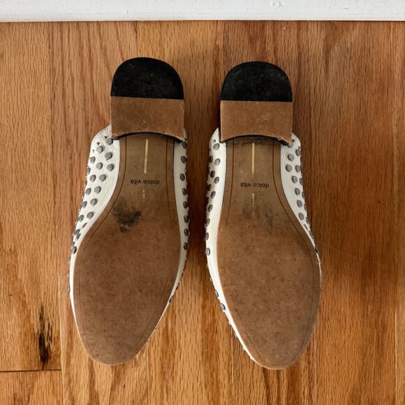 Dolce Vita Maura White Leather Studded Open Back Loafer Size 6 - Picture 2 of 5